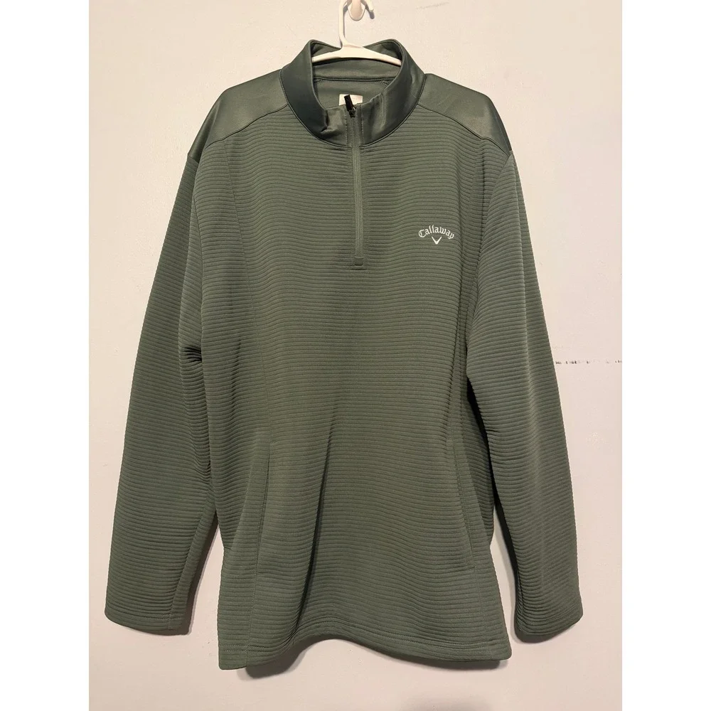 Callaway‎ Men's XXL Opti-Dri 1/4 Zip Ribbed Pullover Green